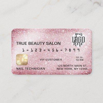 Unique Sparkly Pink Glitter Credit Card Logo