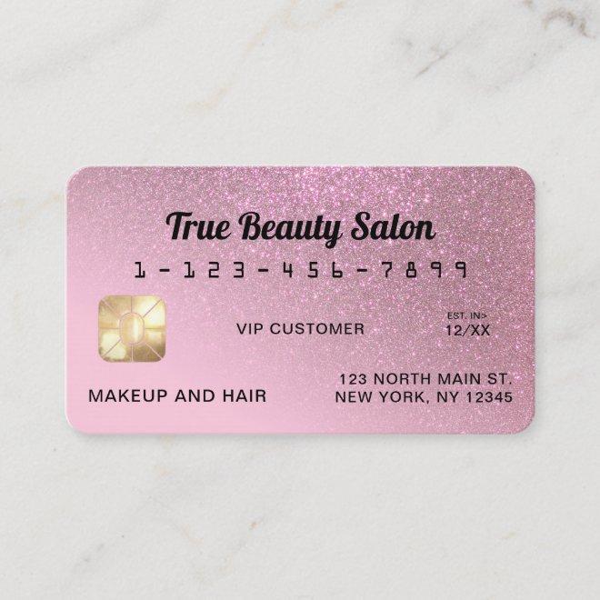 Unique Sparkly Rose Pink Glitter Credit Card