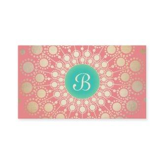 Unique Turquoise, Gold, Pink Coral Monogram