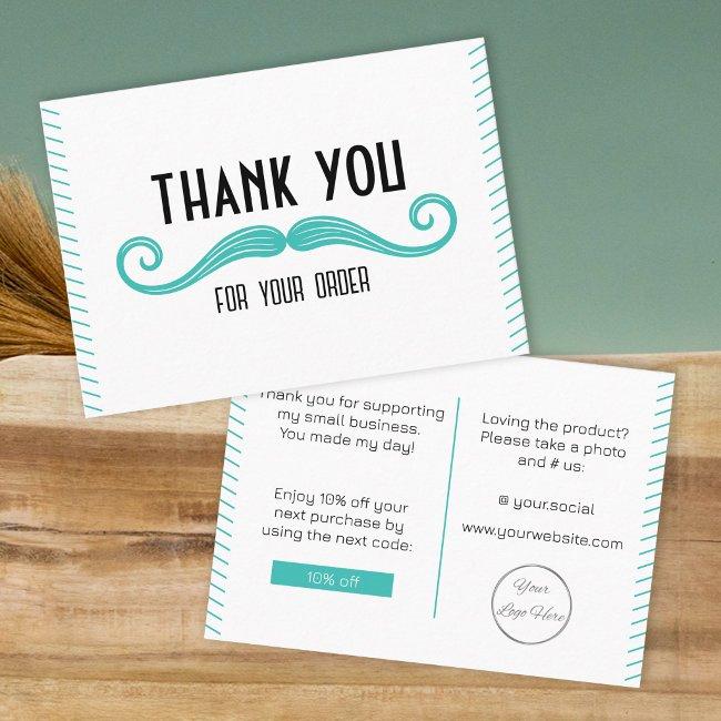 Unique turquoise logo barber shop thank you note