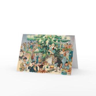 Unique Vintage People Around Tree Christmas Card