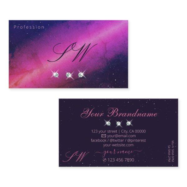 Universe Pink Dark Blue Sparkling Jewels Initials