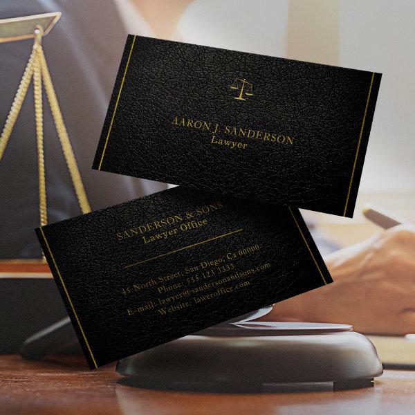 Upscale faux black leather gold typography lawyer
