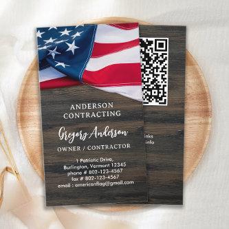 USA American Flag QR Code Rustic Wood Patriotic