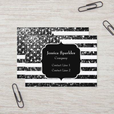 USA flag black and white sparkles glitter Monogram
