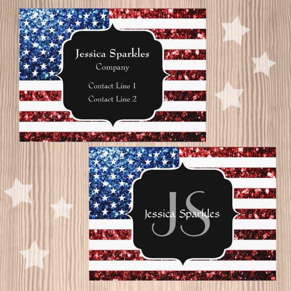 USA flag red and blue sparkles glitters Monogram