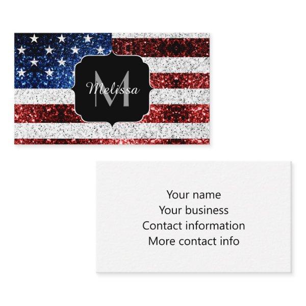 USA flag red white blue sparkles glitters Monogram