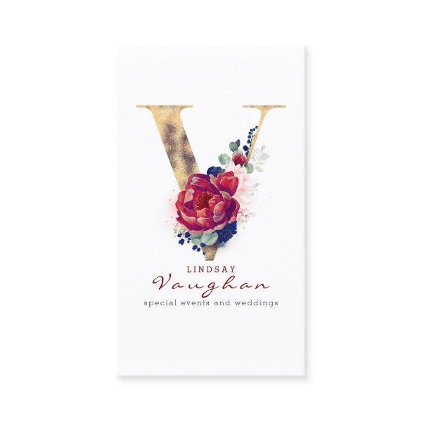 V Monogram Burgundy Gold and Navy Blue Floral