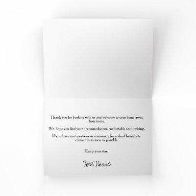 Vacation Rental White Welcome Note Card 2