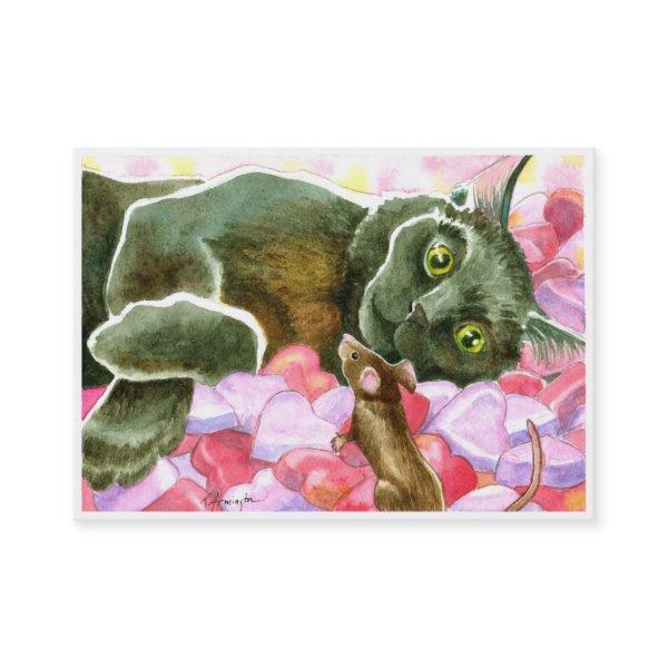 Valentine Black Cat Double sided ACEO print