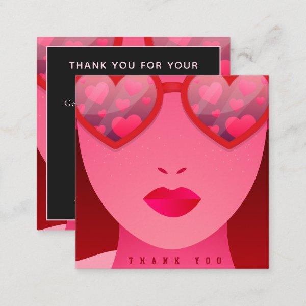 Valentine's Day Thank You Red Girl Heart Glasses Square