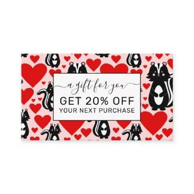 Valentine's Pink Skunk Heart Illustration Pattern Discount Card