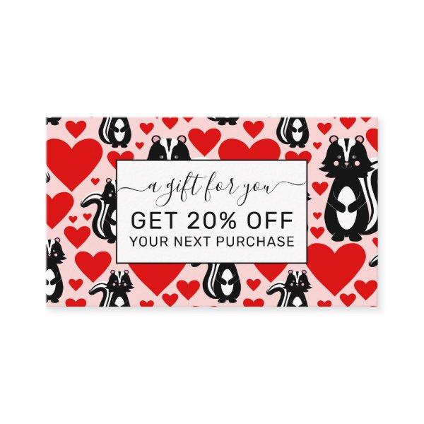 Valentine's Pink Skunk Heart Illustration Pattern Discount Card