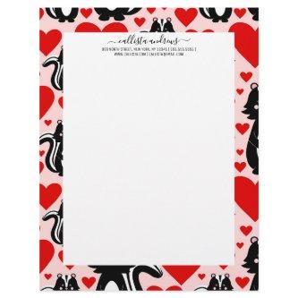 Valentine's Pink Skunk Heart Illustration Pattern Letterhead