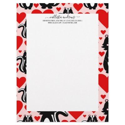 Valentine's Pink Skunk Heart Illustration Pattern Letterhead