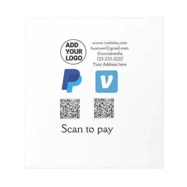 Venmo paypal scan to pay add q r code logo text na notepad