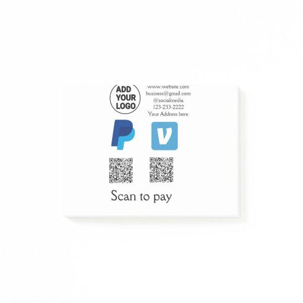 Venmo paypal scan to pay add q r code logo text na post-it notes