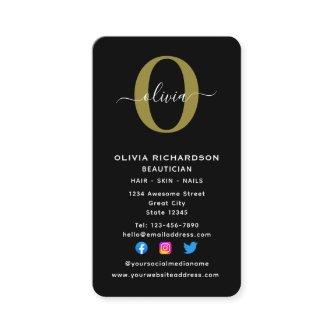 Vertical Monogram Script Name Black White Gold
