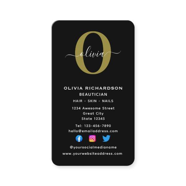 Vertical Monogram Script Name Black White Gold