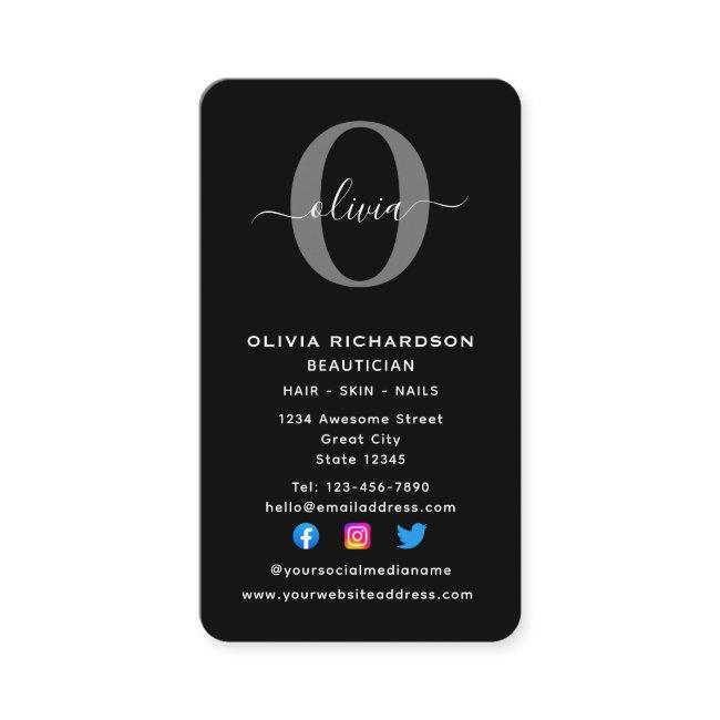 Vertical Monogram Script Name Black White Grey