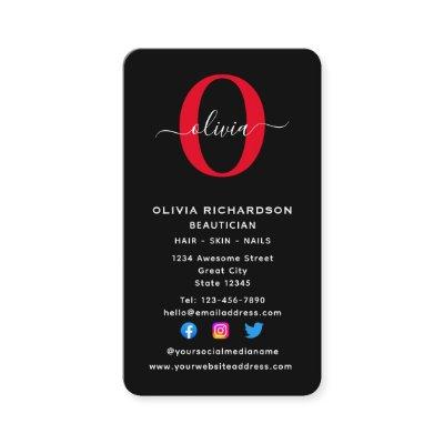 Vertical Monogram Script Name Black White Red
