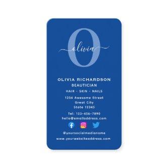 Vertical Monogram Script Name Blue White Girly