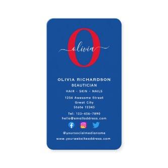 Vertical Monogram Script Name Blue White Red