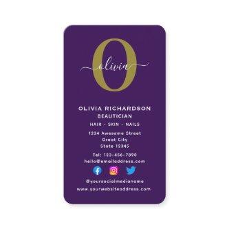 Vertical Monogram Script Name Purple White Gold