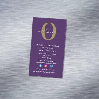 Vertical Monogram Script Name Purple White Gold  Magnet