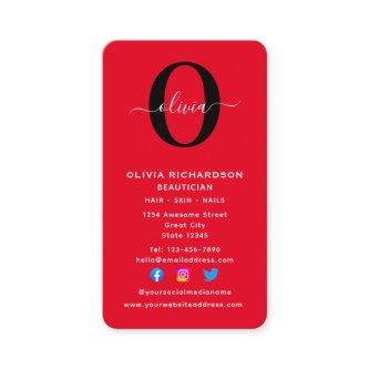 Vertical Monogram Script Name Red Black White