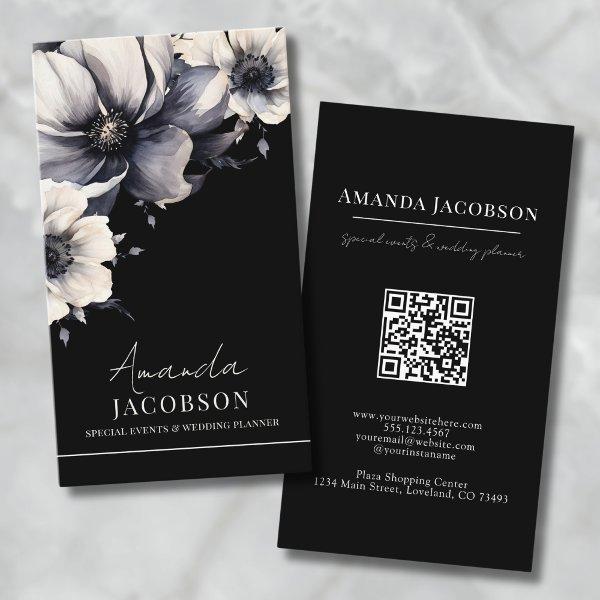 Vertical QR Code Black Floral Elegant Professional