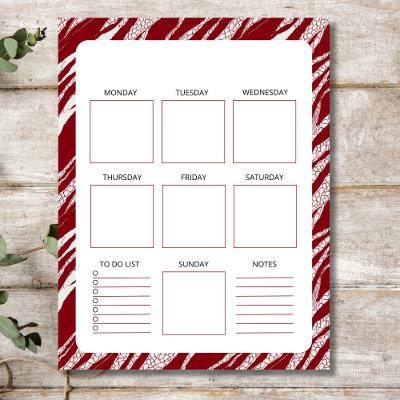 Vertical Undated Weekly Planner with Red Border Notepad