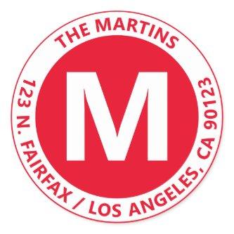 Very Bold Modern Red & White Monogram & Text Classic Round Sticker