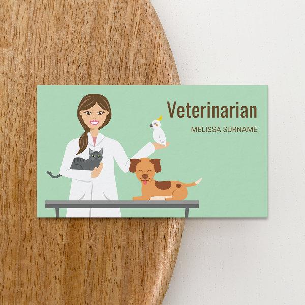 Veterinarian Woman With Animals Illustration