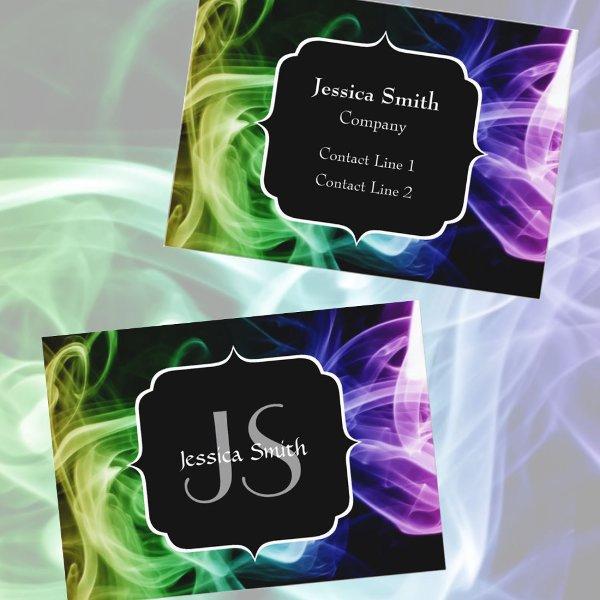 Vibrant Green Blue Purple Abstract Smoke Monogram