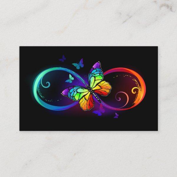 Vibrant infinity with rainbow butterfly on black
