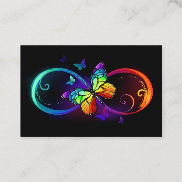 Vibrant infinity with rainbow butterfly on black
