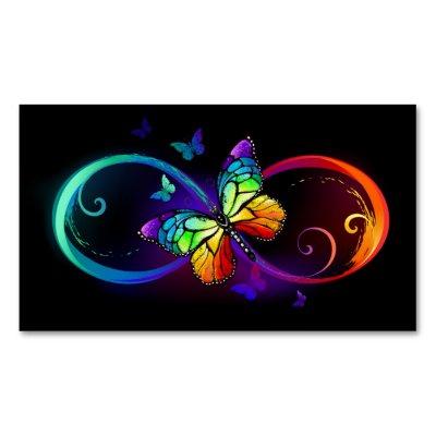 Vibrant infinity with rainbow butterfly on black   magnet