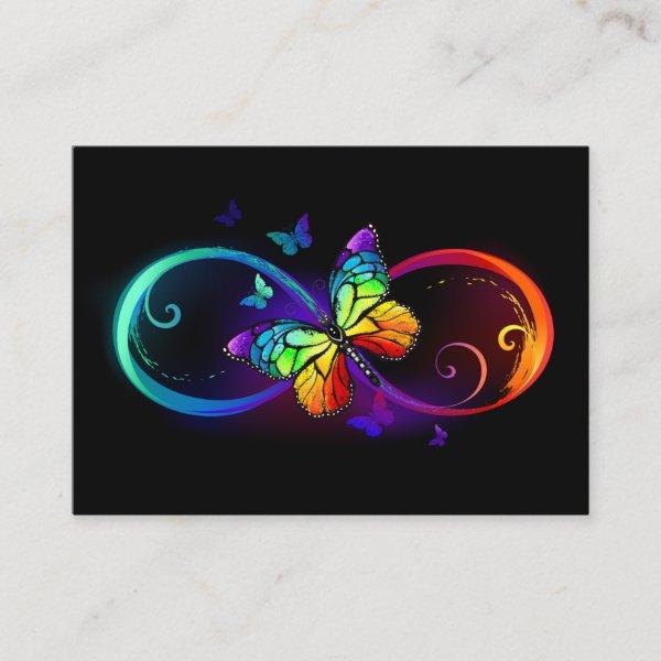 Vibrant infinity with rainbow butterfly on black calling card