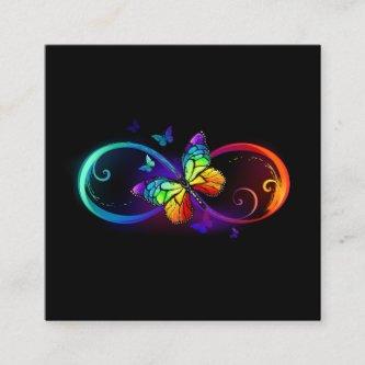 Vibrant infinity with rainbow butterfly on black square