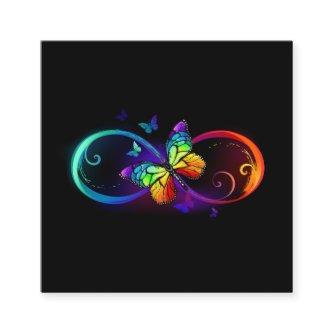 Vibrant infinity with rainbow butterfly on black square