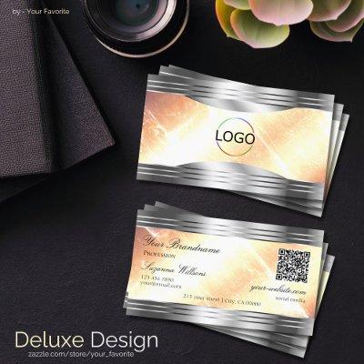 Vibrant Ivory Peach Silver Borders Logo QR Code