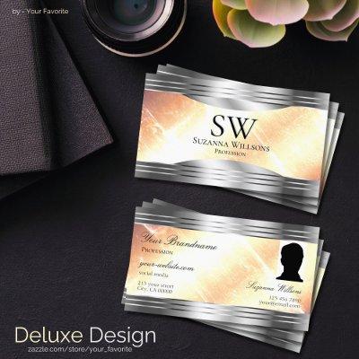 Vibrant Ivory Peach Silver Borders Monogram Photo