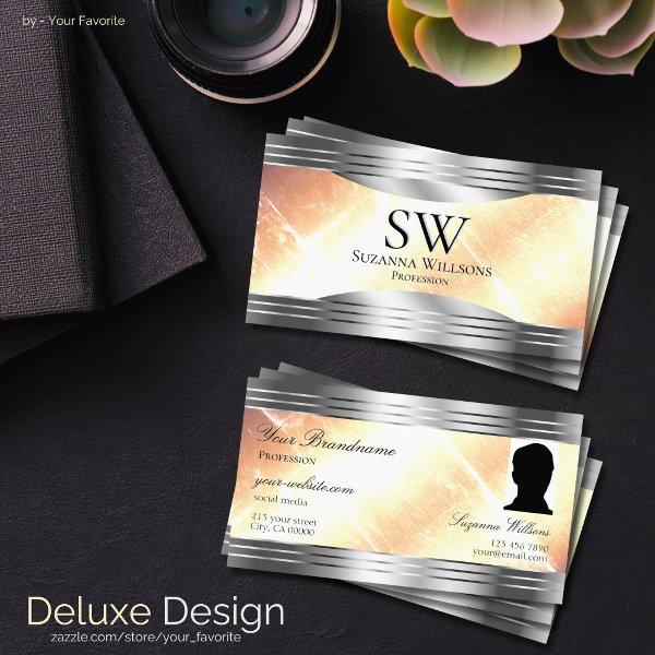 Vibrant Ivory Peach Silver Borders Monogram Photo