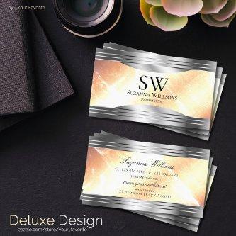 Vibrant Ivory Peach with Silver Borders Monogram