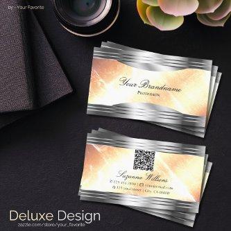 Vibrant Ivory Peach with Silver Borders QR Code