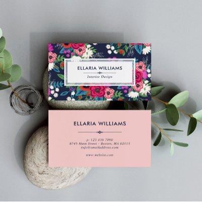 Vibrant Pink Blue Boho Floral Pattern
