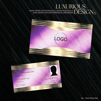 Vibrant Purple Marble Gold Borders Logo and Photo