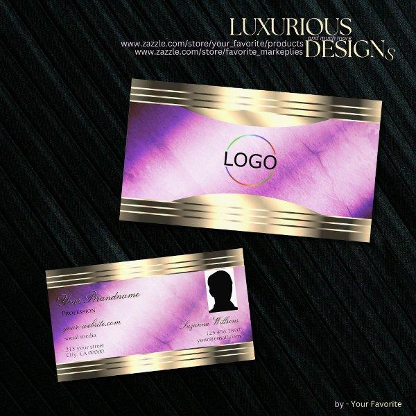Vibrant Purple Marble Gold Borders Logo and Photo