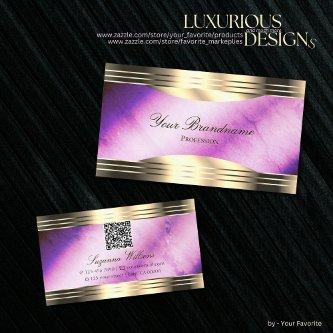 Vibrant Purple Marble Gold Borders with QR Code
